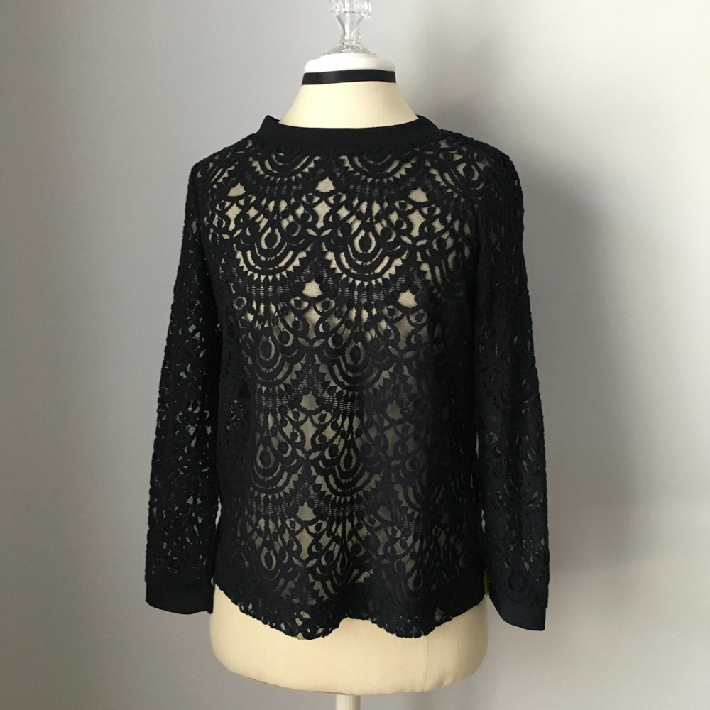 BANANA REPUBLIC • Lace Sheer Black Top Blouse S
